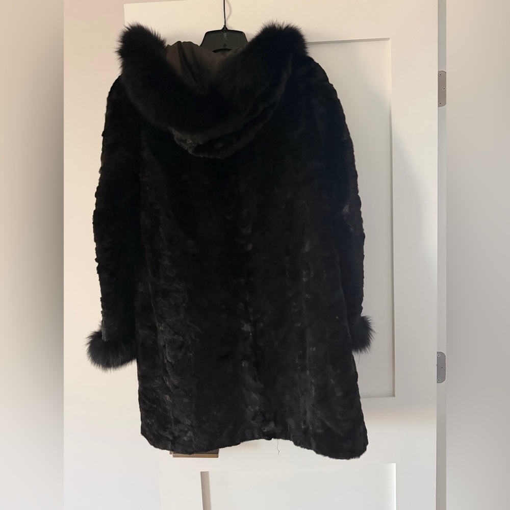 MACY’S FUR VAULT REVERSIBLE REAL MINK FOX COAT FUR SIZE L LARGE HOOD - Picture 15 of 16